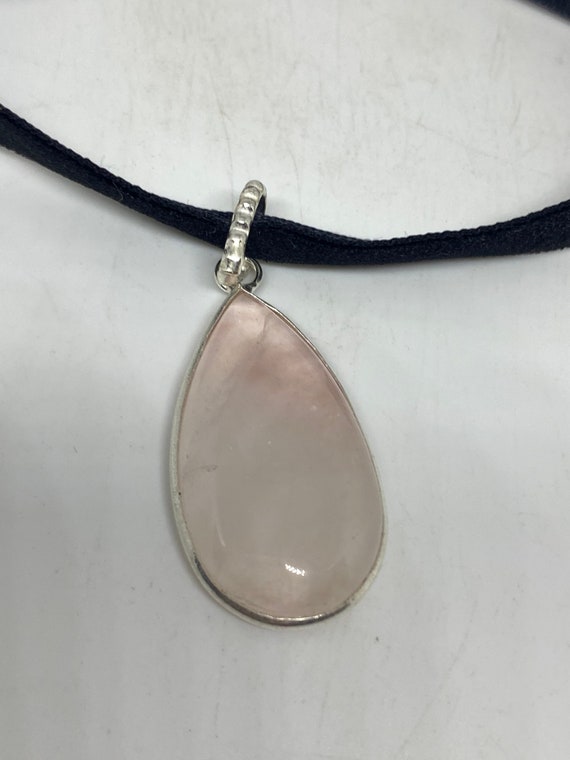 Vintage Handmade Silver Finish Rose Quartz Choker… - image 6