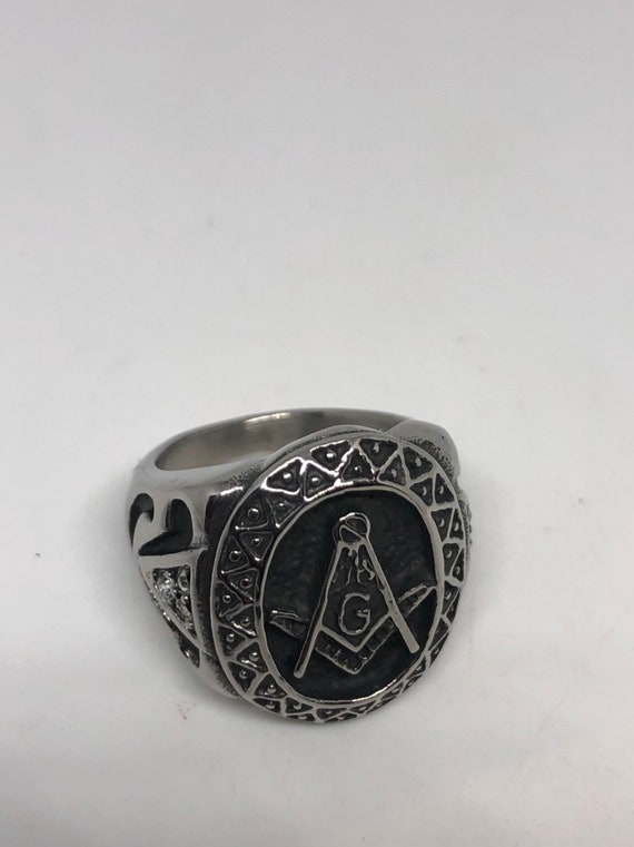 Vintage Gothic Stainless Steel Free Mason G Mens … - image 5