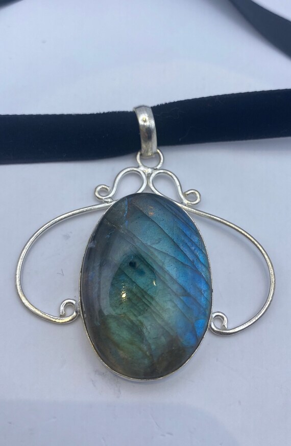 Vintage Silver Genuine Rainbow Labradorite Choker… - image 3