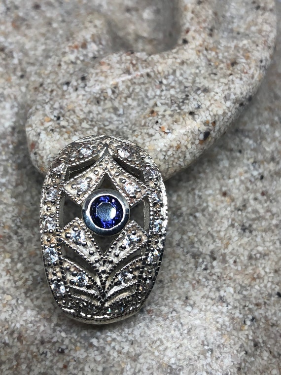 Vintage Handmade Sterling Silver Genuine Deep Blu… - image 1