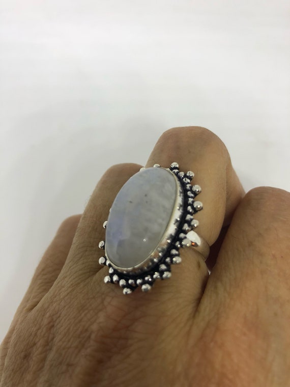 Vintage Genuine Blue White Rainbow Moonstone Ring - image 6