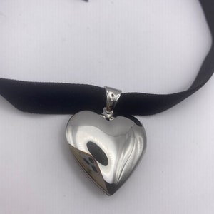 Vintage Heart Locket Choker Silver Stainless Steel Deco Etched Necklace ...