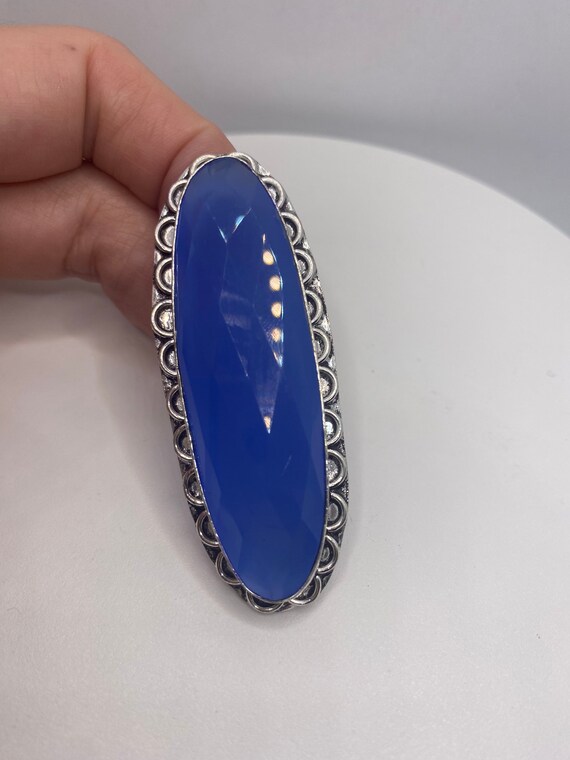 Vintage Blue Chalcedony Ring Size 8 - image 3