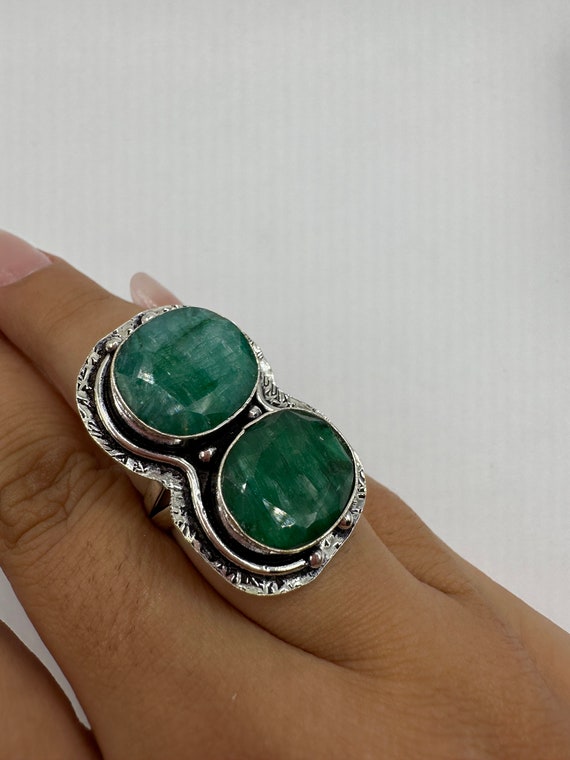 Vintage Green Raw Emerald Silver Bronze Statement… - image 2