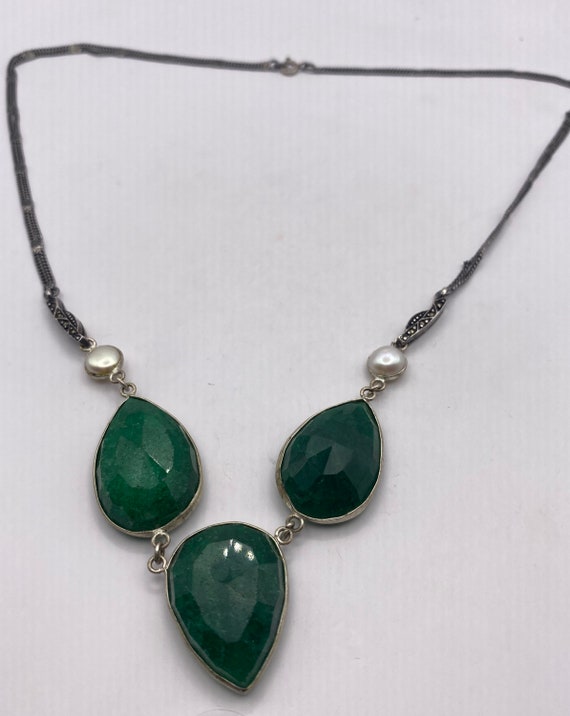 Vintage Green Emerald 925 Sterling Silver White P… - image 2