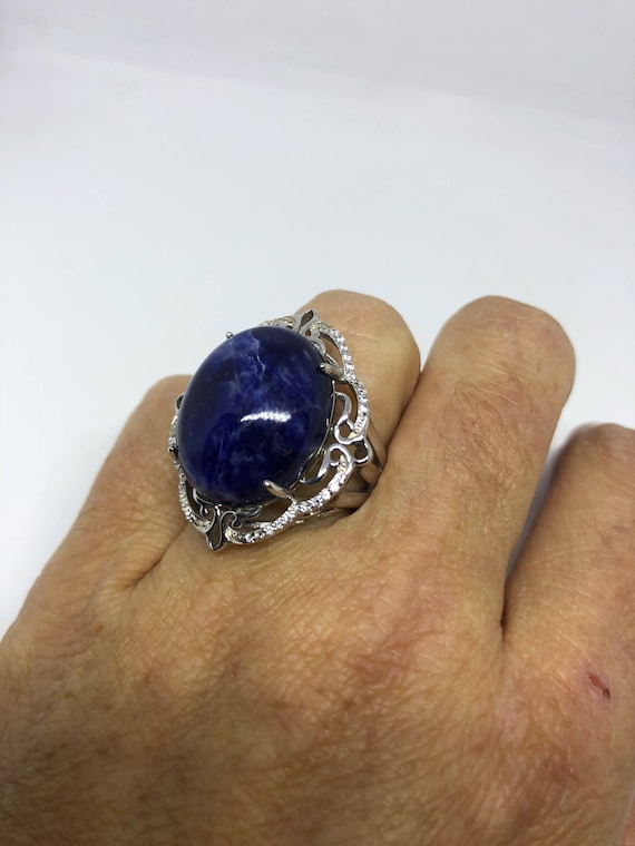 Vintage Genuine Blue Sodalite 925 Sterling Silver… - image 2