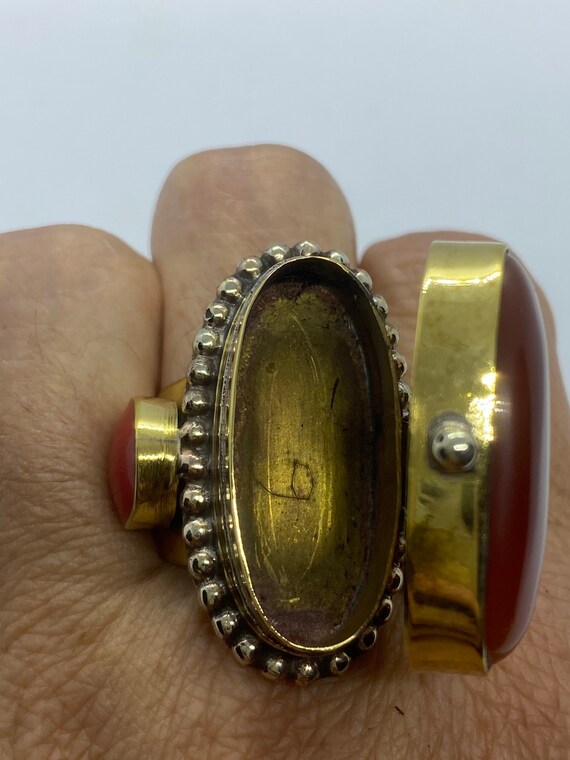 Vintage Poison Pillbox Ring Adjustable Bronze - image 3