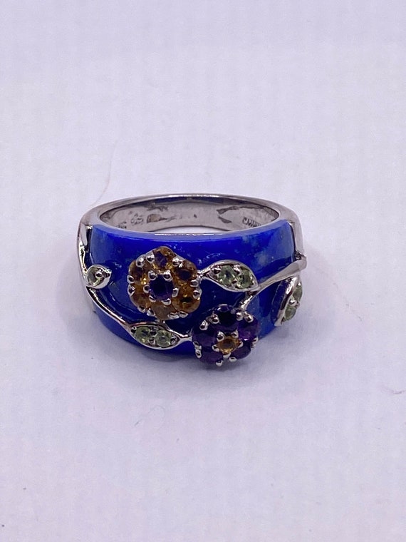 Vintage deep lapis lazuli 925 Sterling Silver Ring - image 5