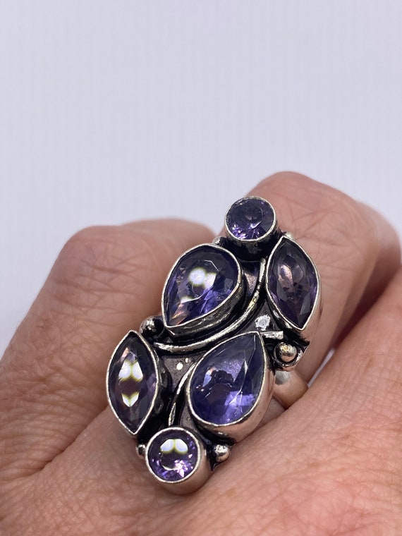 Vintage Blue Iolite Silver Statement Cocktail Ring - image 1