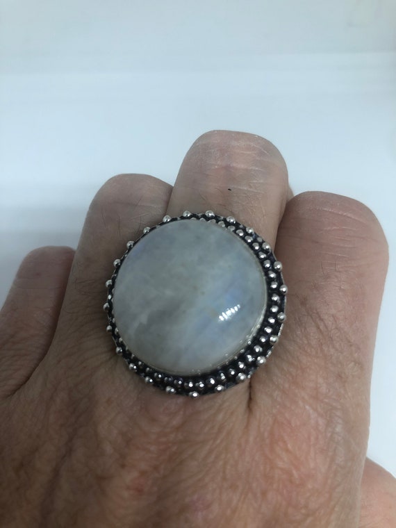 Vintage Genuine Blue White Rainbow Moonstone Ring… - image 10