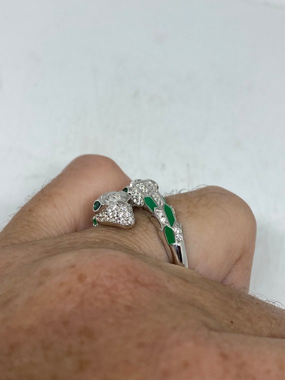 Vintage Snake Ring  Sterling Silver Emerald Green… - image 7