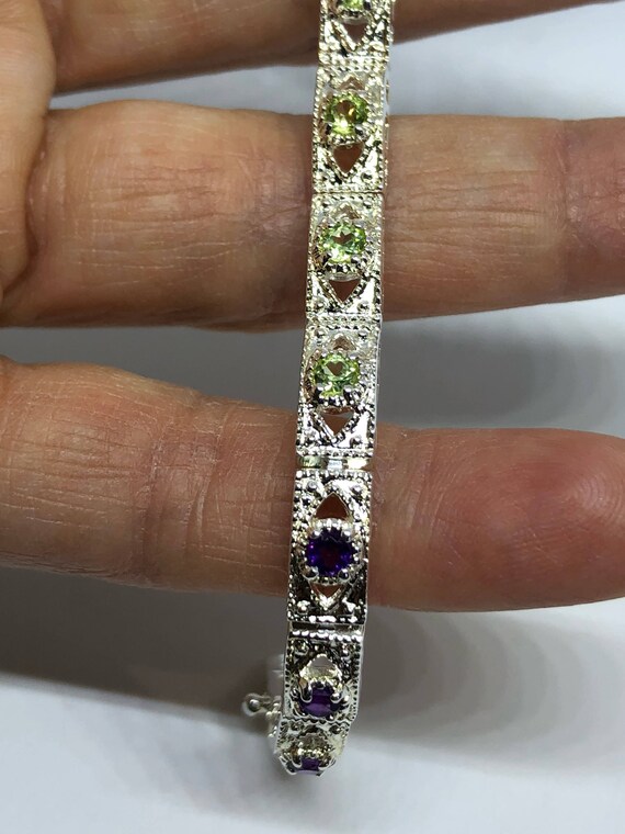 Vintage Silver Tennis Bracelet | Garnet Amethyst … - image 2