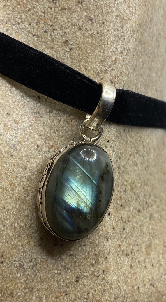 Vintage Rainbow Labradorite Choker Pendant Necklac