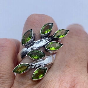 Vintage Green Pearl Peridot Cocktail Ring Adjustable