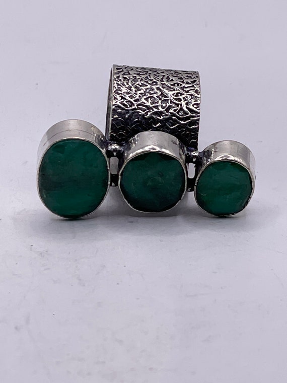 Vintage Green Raw Emerald Silver Bronze Statement… - image 5