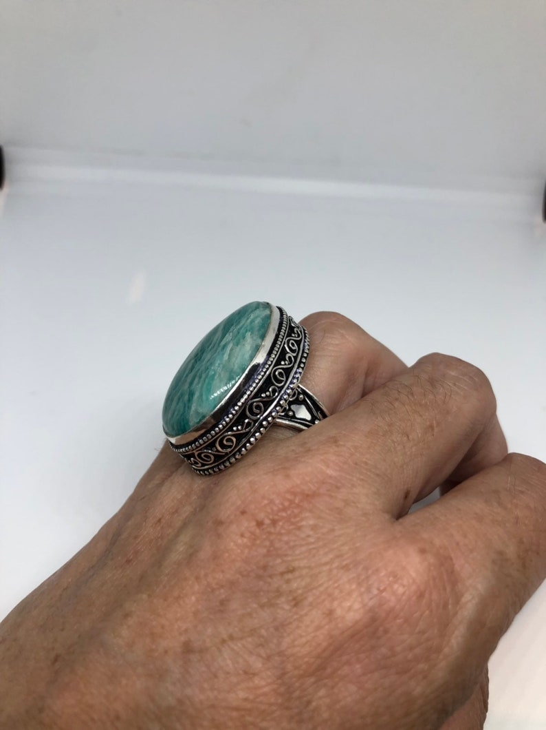 Vintage geniune blue Amazonite Silver Ring