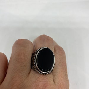 Vintage Gothic Stainless Steel Black Onyx Genuine Ring
