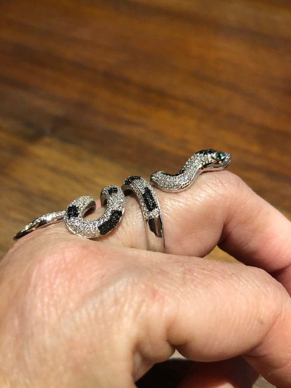 Vintage  Sterling Silver Adjustable Crystal Snake… - image 9