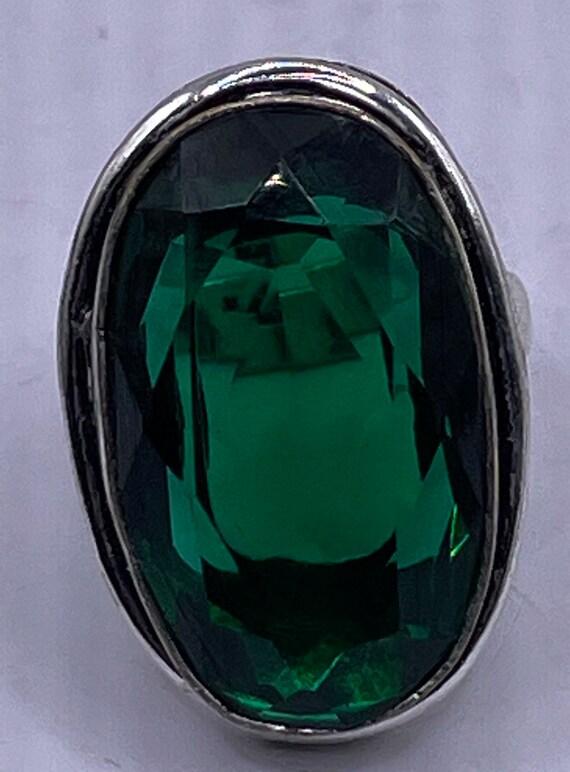 Vintage Green Antique Glass Cocktail Ring - image 2