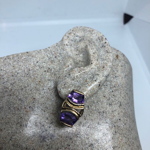 Vintage Amethyst Earrings Golden 925 Sterling Silver Purple Stud shops Button