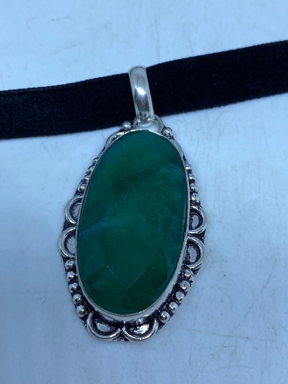 Vintage Green Raw Emerald Crystal Choker Pendant - image 1