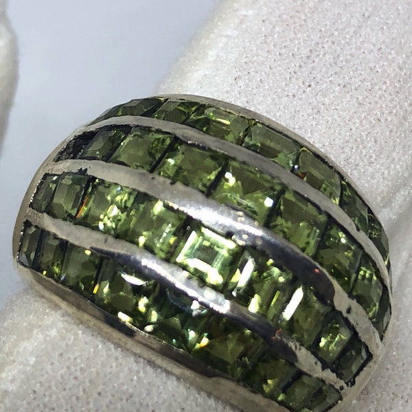 Vintage Green Peridot  925 Sterling Silver Wedding Band Ring