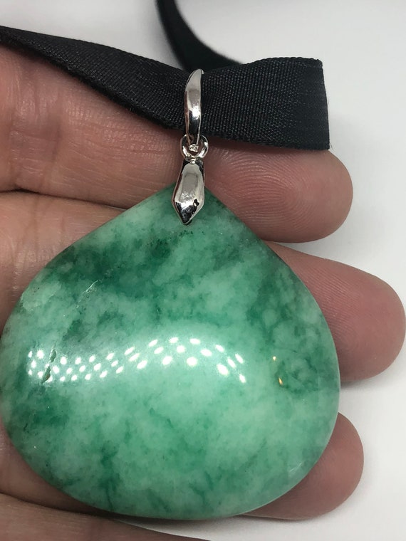 Vintage Green Jade Choker Silver Finish Necklace … - image 5