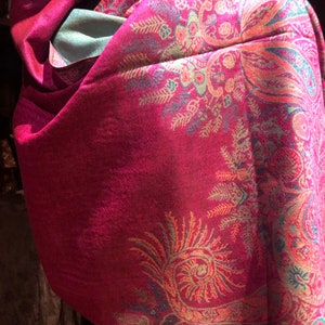 Vintage Fuschia Pink Paisley Brocade Pashmina Scarf Wrap