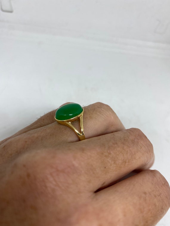 Vintage Lucky Green Nephrite Jade Ring Golden - image 5