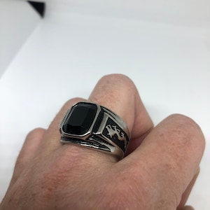 Vintage Gothic Black Onyx Dragon Stainless Steel Mens Ring