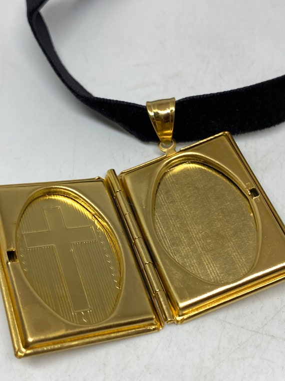 Vintage Cross Locket Choker Golden Stainless Stee… - image 3