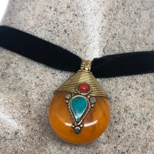Vintage Tibetian Amber Pendant