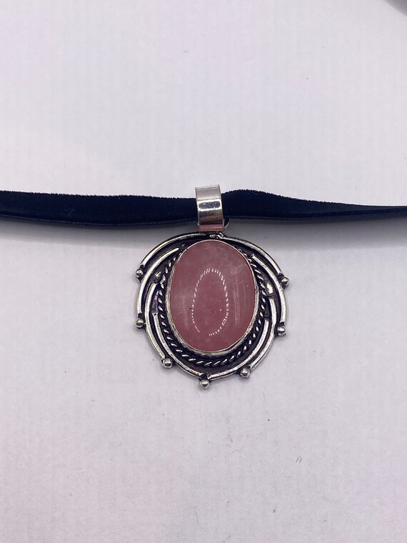 Vintage Handmade Silver Finish Rose Quartz Choker… - image 4