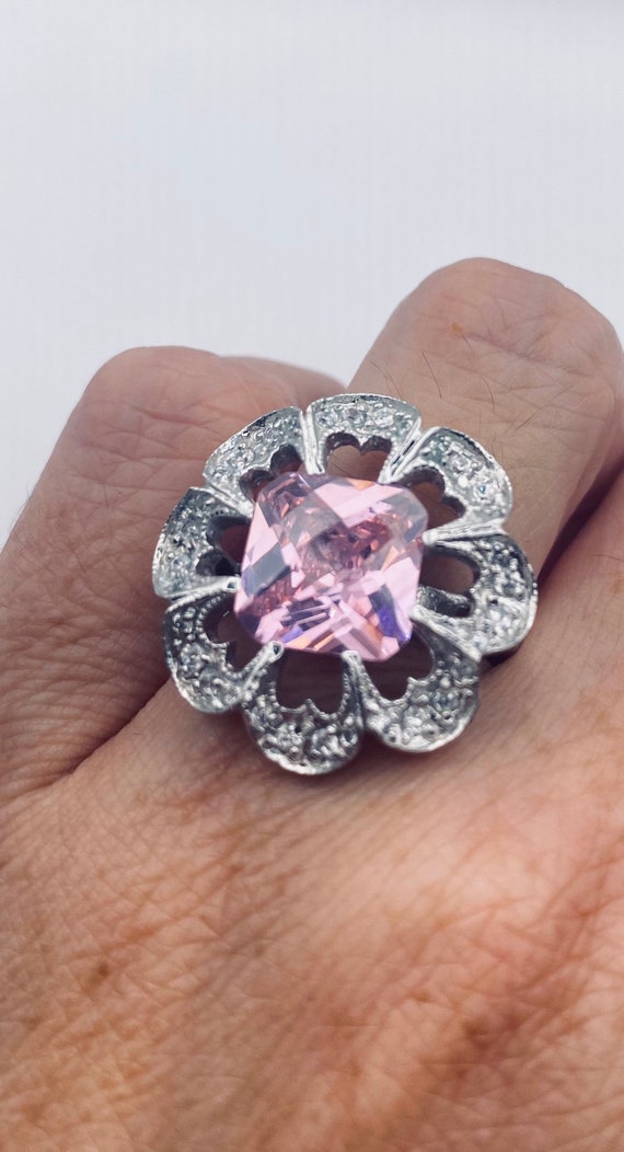 Vintage Pink Ice CZ Deco Ring 925 Sterling Silver 