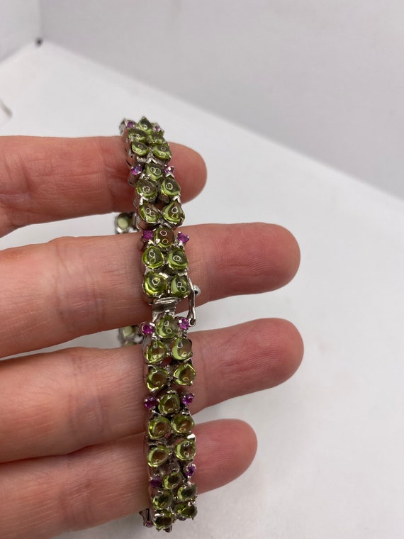 Vintage Peridot Ruby Tennis Bracelet in 925 Sterl… - image 3