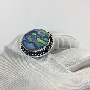 Antique Green Abalone White Bronze Silver Ring