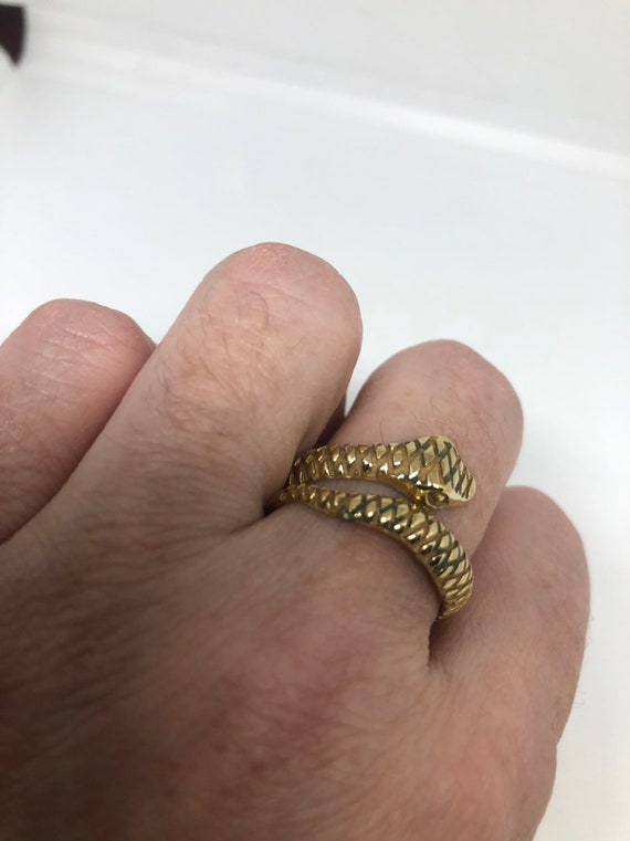 Vintage Gothic Golden Bronze Snake Mens Ring - image 4