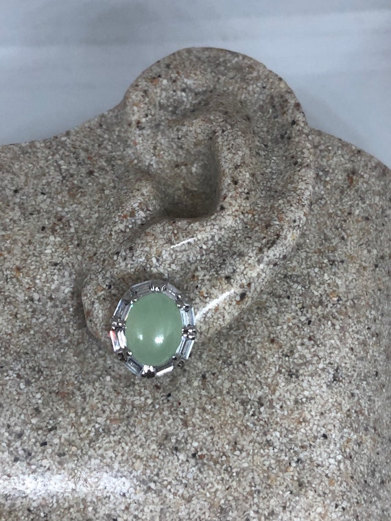 Vintage Green Jade Earrings Stud Button - image 3
