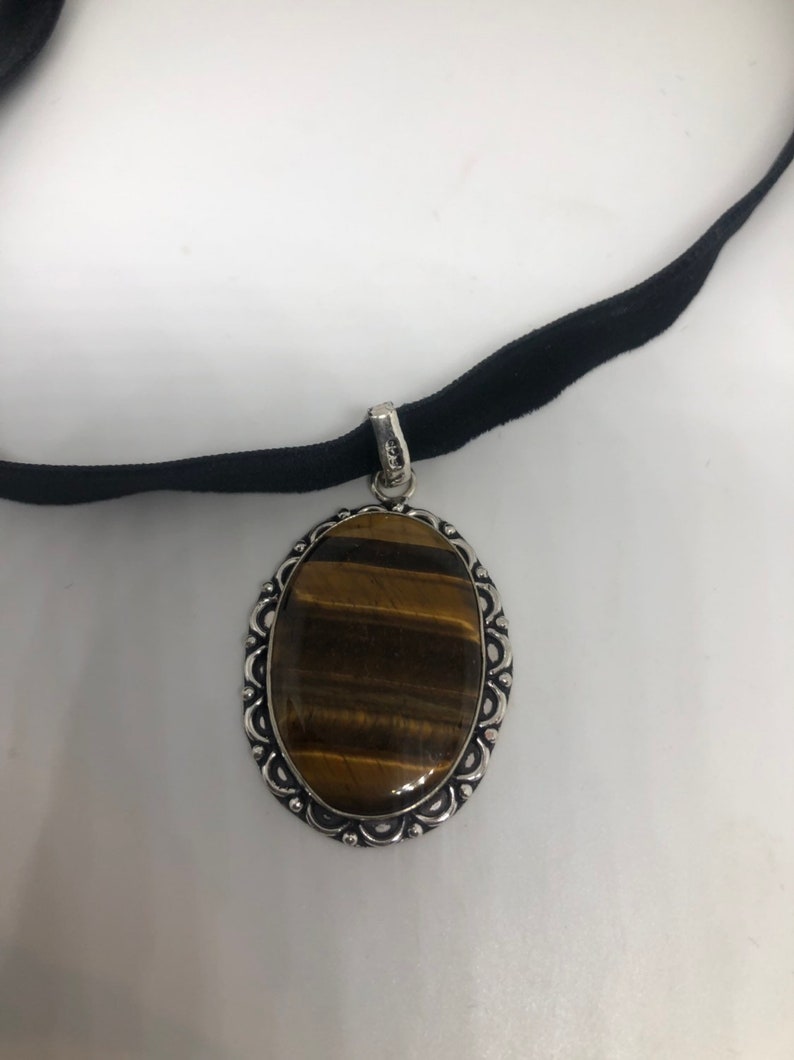 Vintage Handmade Silver tigers eye pendant necklace