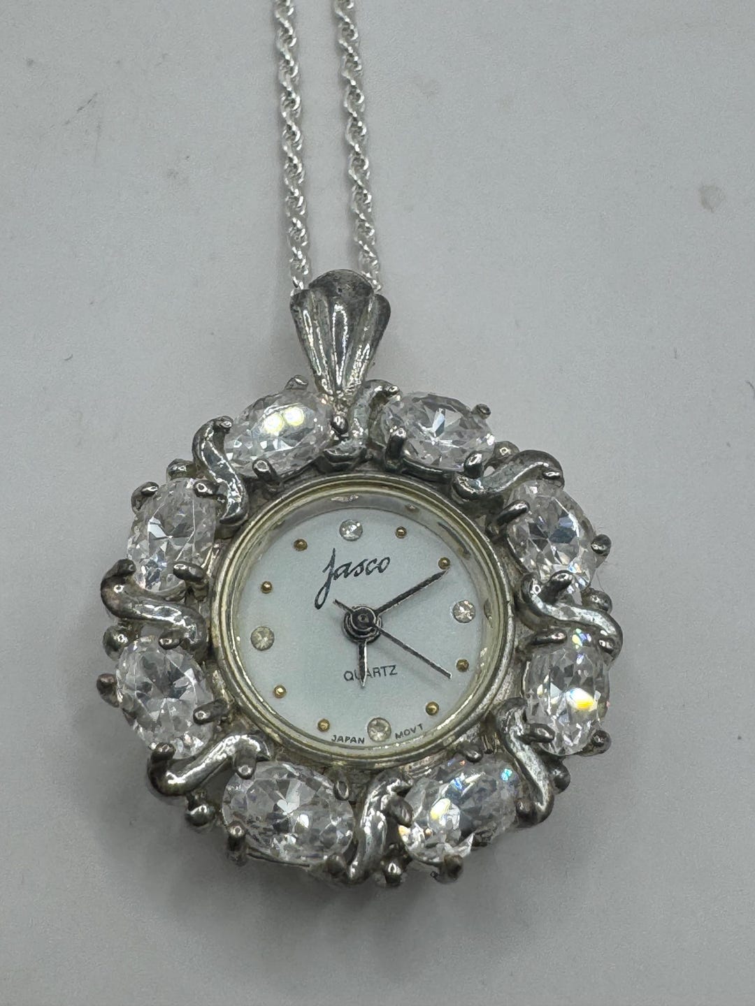 Vintage Watch Necklace 925 Sterling Silver Genuine Gemstone  display picture 1