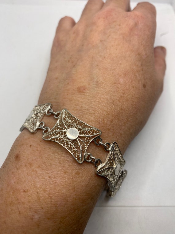 Vintage 925 Sterling Silver Filigree Grape Bracel… - image 9