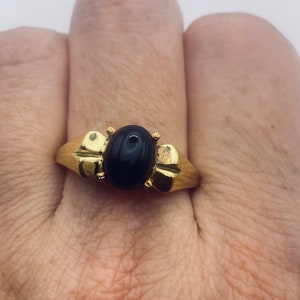 Vintage Black Onyx Golden Bronze Cocktail Ring