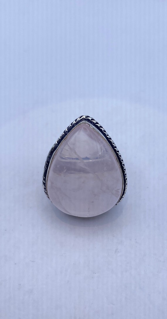 Vintage Pink Rose Quartz Silver Ring - image 3