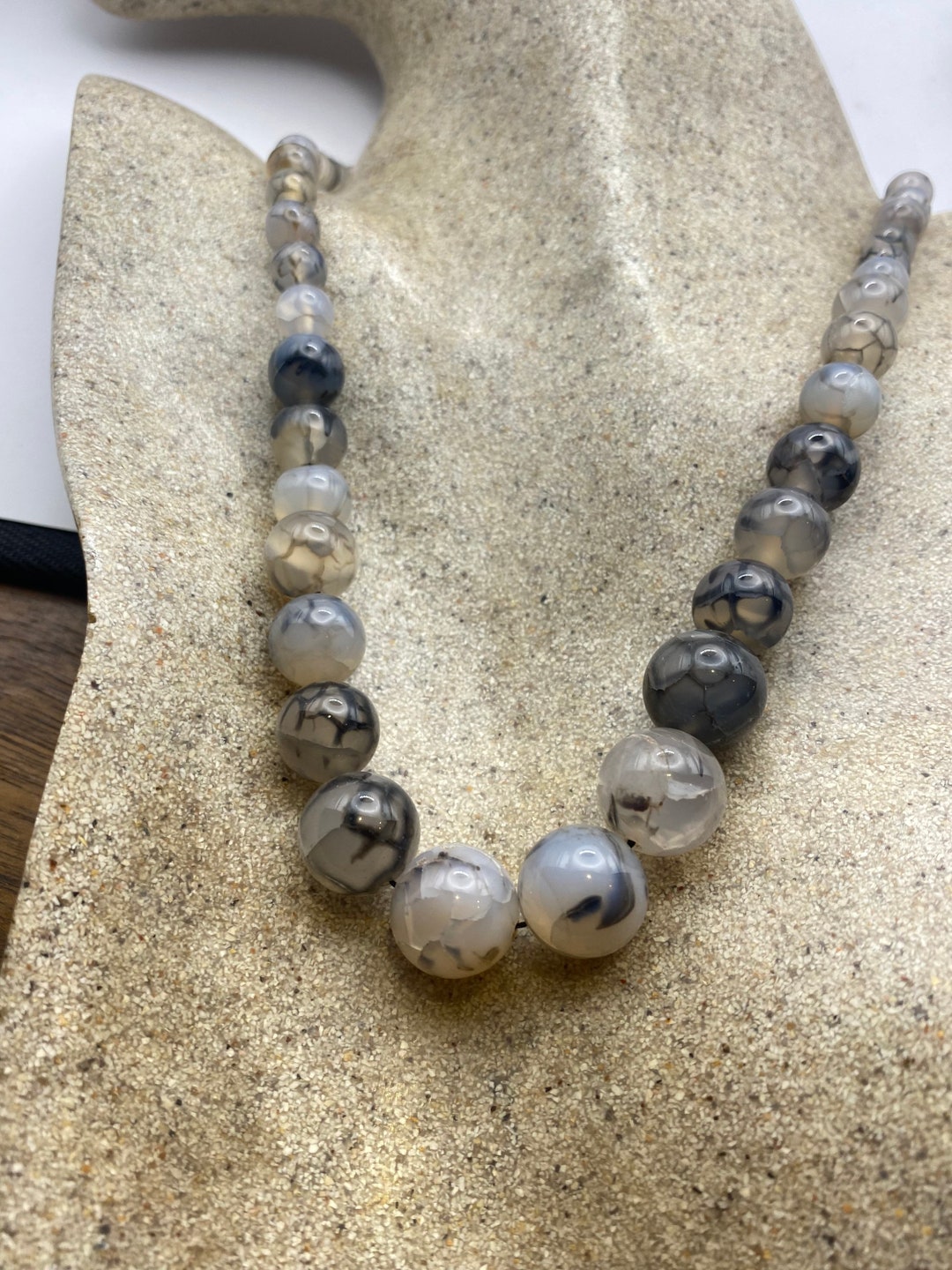 Collier Ancien Perle Et Agate - Occasion - Bijou Vintage