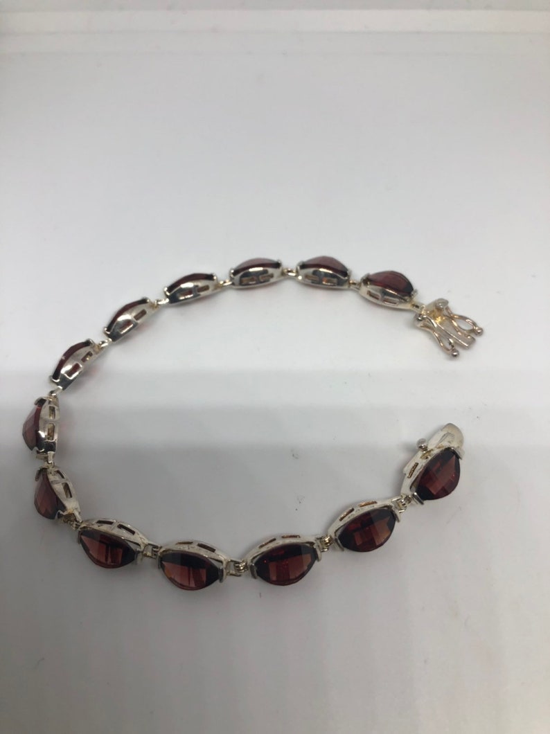 Vintage Bohemian Red Garnet Bracelet 925 Sterling Silver