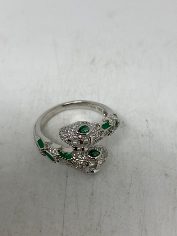 Vintage Snake Ring  Sterling Silver Emerald Green… - image 3