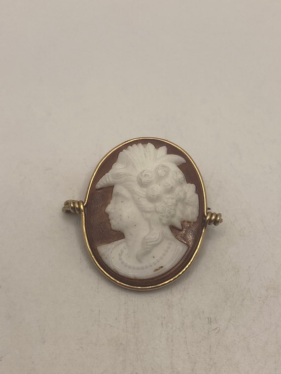 Vintage Shell Cameo Rose and Yellow Gold Filled B… - image 2