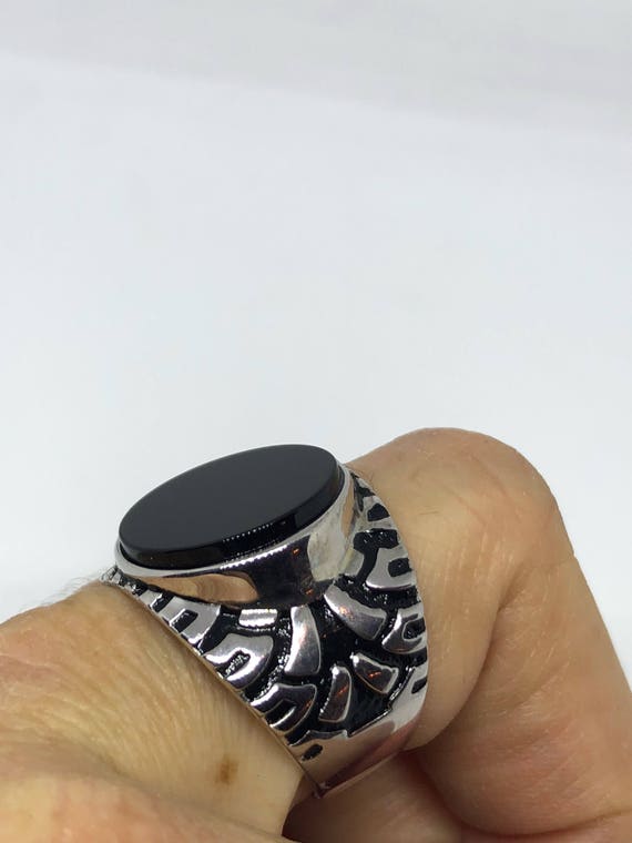 Vintage Onyx Mens Ring 925 Sterling Silver Gothic… - image 6