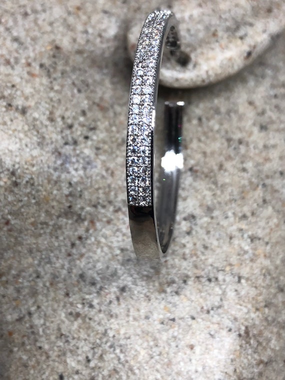 Vintage Hoop Earrings Silver diamond look Austria… - image 4