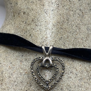 Vintage Heart Choker Sterling Silver Marcasite Pendant